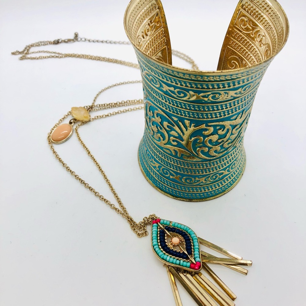 Vintage Wide cuff & Eye long Necklace